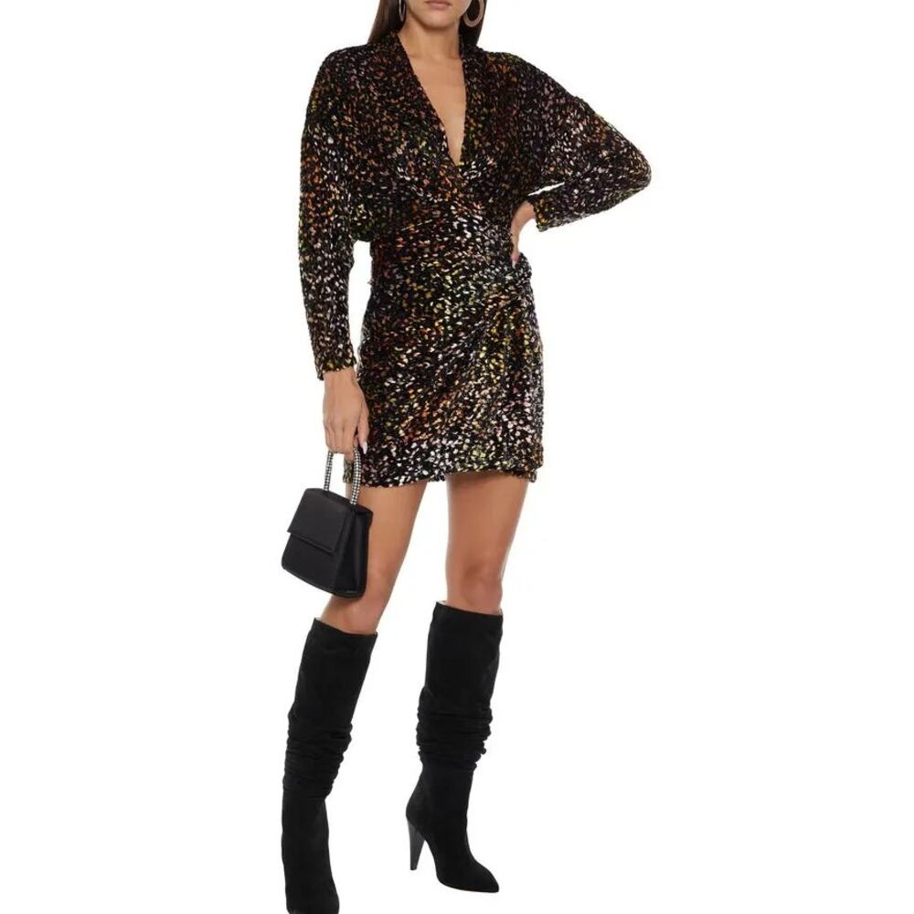 IRO Paris Mielan Leopard Print Velvet Mini Dress Multicolor Size 36 NWT